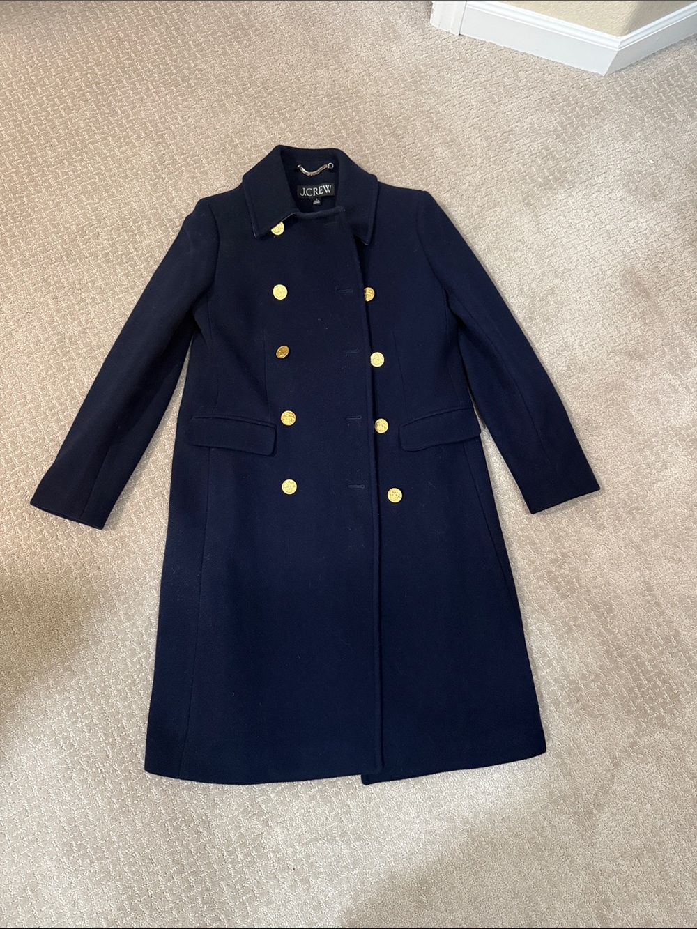 J. Crew Navy Stadium Cloth Long Pea Coat